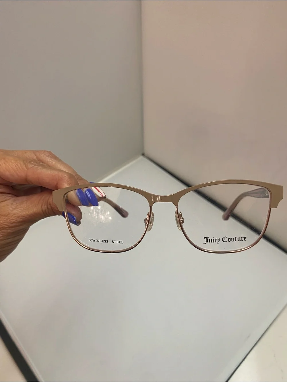 Juicy Couture Rose Gold Metal Frame Eyeglasses with Black Logo Case,pink accents